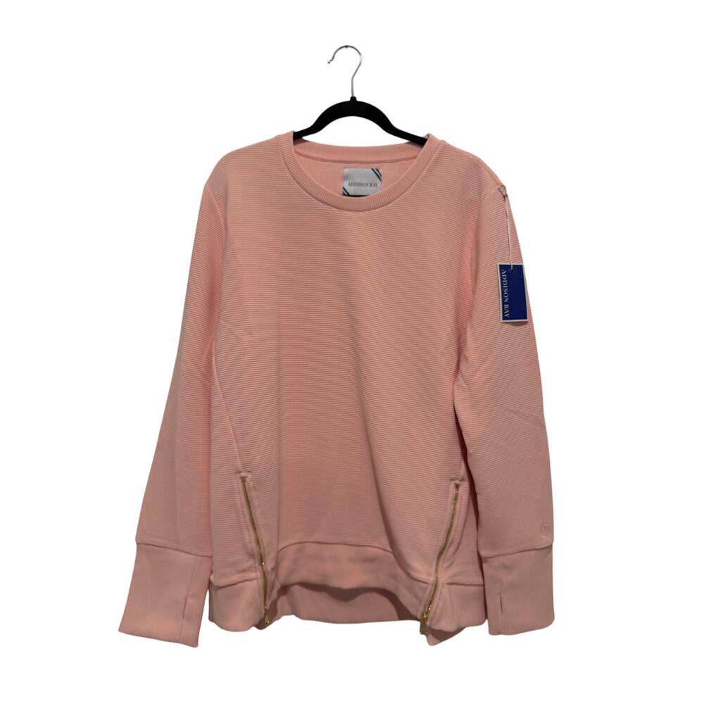Addison Bay Active Ribbed Everyday Crewneck Sweater Blush Pink XL NEW